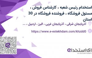 استخدام رئیس شعبه، کارشناس فروش، مسئول فروشگاه، فروشنده فروشگاه در 30 استان