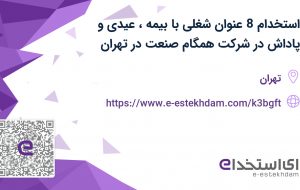 استخدام 8 عنوان شغلی با بیمه، عیدی و پاداش در شرکت همگام صنعت در تهران