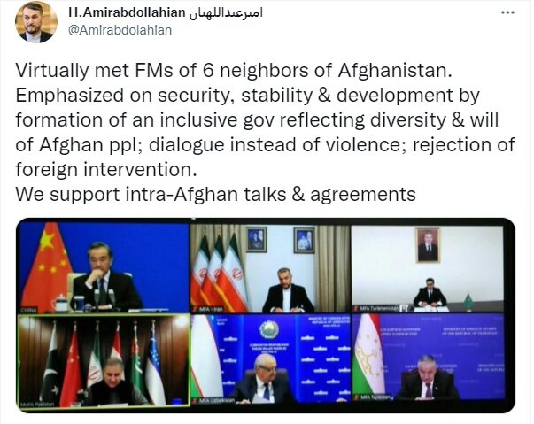 گزارش توئیتری امیرعبداللهیان از نشست همسایگان افغانستان