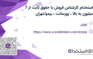 استخدام کارشناس فروش با حقوق ثابت از 7 میلیون به بالا، پورسانت، بیمه/تهران