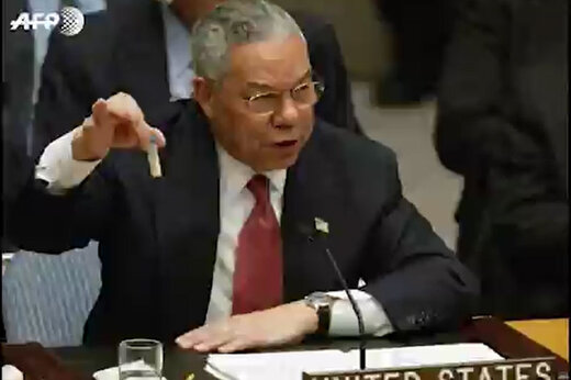 ببینید | سخنرانی جنجالی کالین پاول در شورای امنیت؛ ارئه مدارک جعلی برای حمله به عراق!