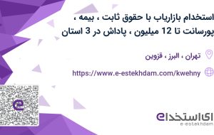 استخدام بازاریاب با حقوق ثابت، بیمه، پورسانت تا 12 میلیون، پاداش در 3 استان