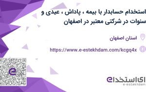 استخدام حسابدار با بیمه، پاداش، عیدی و سنوات در شرکتی معتبر در اصفهان