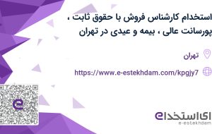 استخدام کارشناس فروش با حقوق ثابت، پورسانت عالی، بیمه و عیدی در تهران