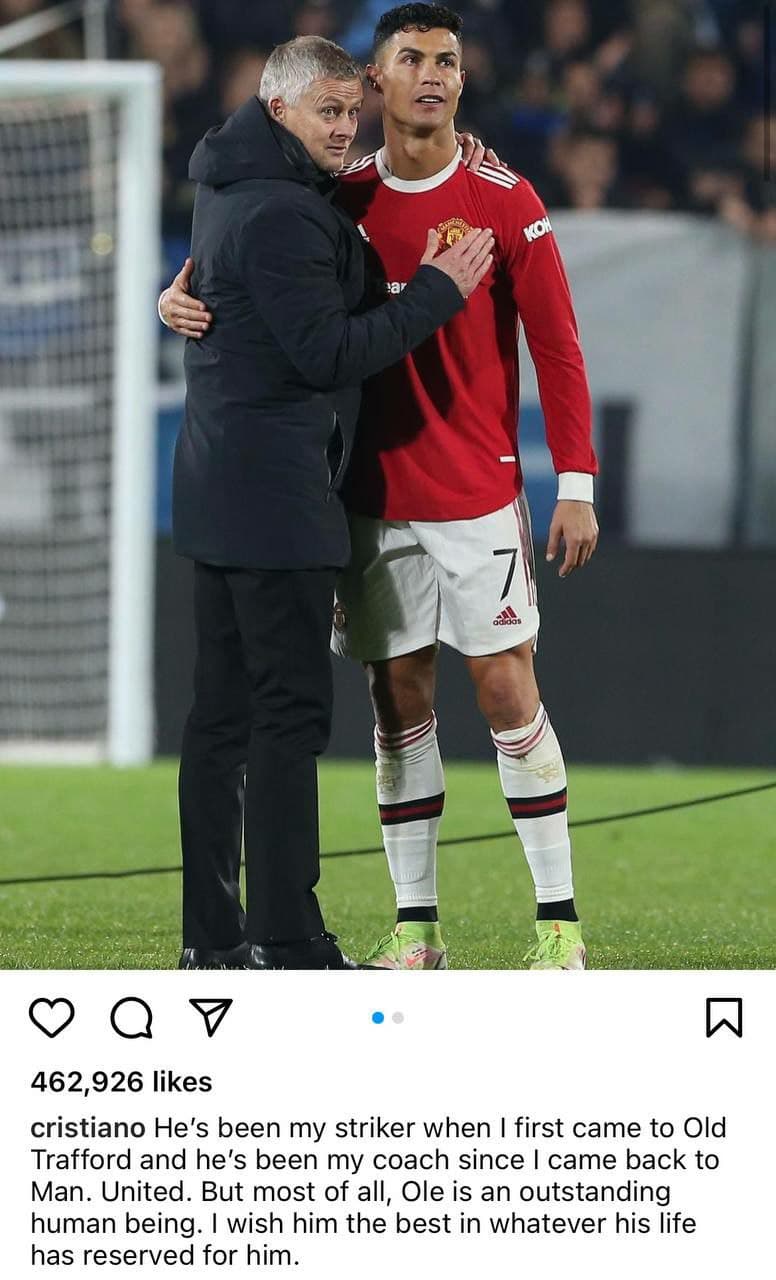 واکنش رونالدو به جدایی سولسشر از منچستریونایتد/عکس