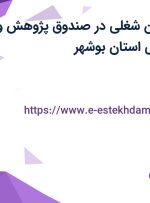استخدام 8 عنوان شغلی در صندوق پژوهش و فناوری غیر دولتی استان بوشهر