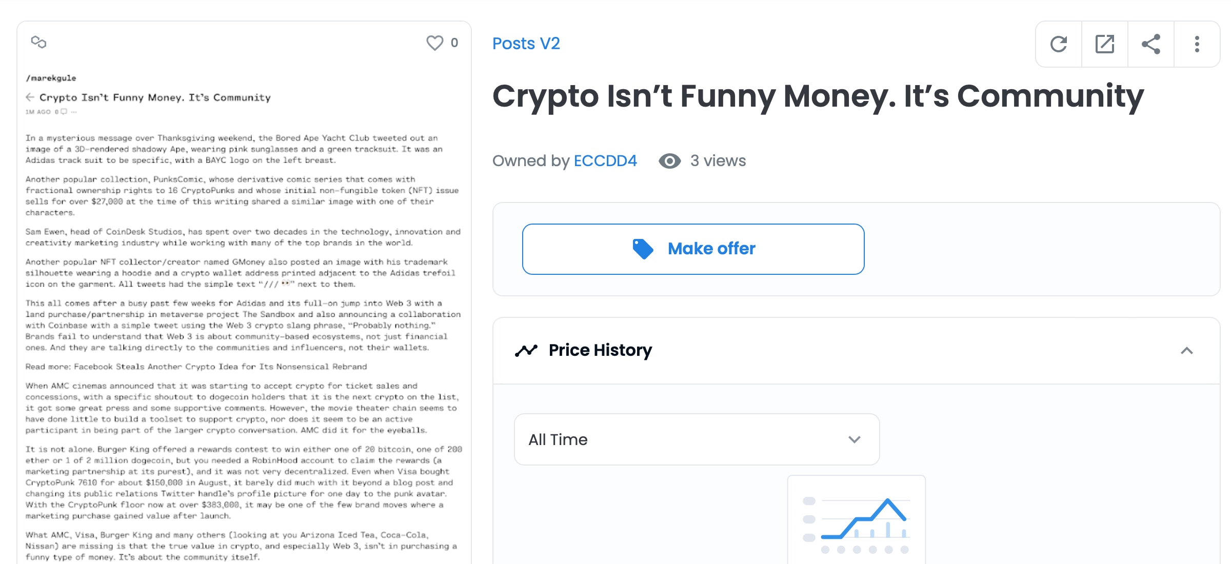 NFT مقاله CoinDesk سرقت شده (عکس از OpenSea)