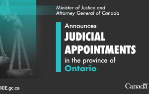 وزیر دادگستری و دادستان کل کانادا انتصاب قضایی در استان انتاریو را اعلام کرد.