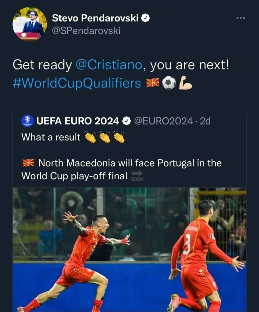 رئیس جمهور مقدونیه برای رونالدو خط و نشان کشید!