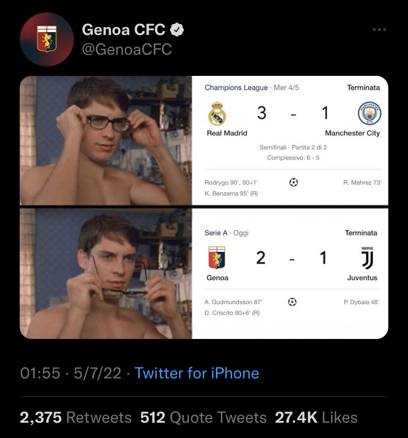 بازگشت جنوا کپی برابر اصل نیمه‌نهایی لیگ قهرمانان!/عکس