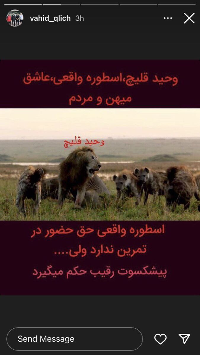 عکس| خودشیفتگی به سبک پیشکسوت جنجالی پرسپولیس/ وحید قلیچ شیر بیشه شد!