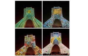 برج آزادی در شب عید غدیر رنگارنگ شد