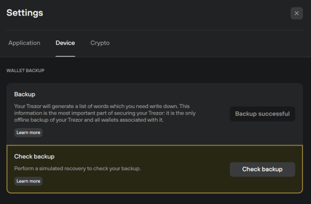 تنظیمات سوئیت Trezor