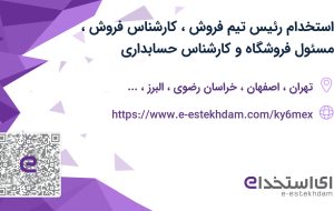 استخدام رئیس تیم فروش، کارشناس فروش، مسئول فروشگاه و کارشناس حسابداری