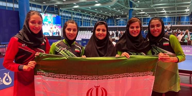 لحظه قهرمانی تیم تنیس روی میز بانوان در مسابقات کشورهای اسلامی