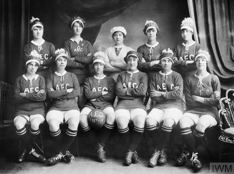 Women munitions workers' football team from the AEC Munitions Factory at Beckton, London.