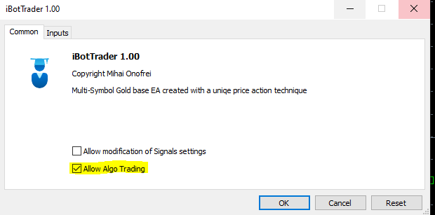 جعبه معاملاتی algo را مجاز کنید