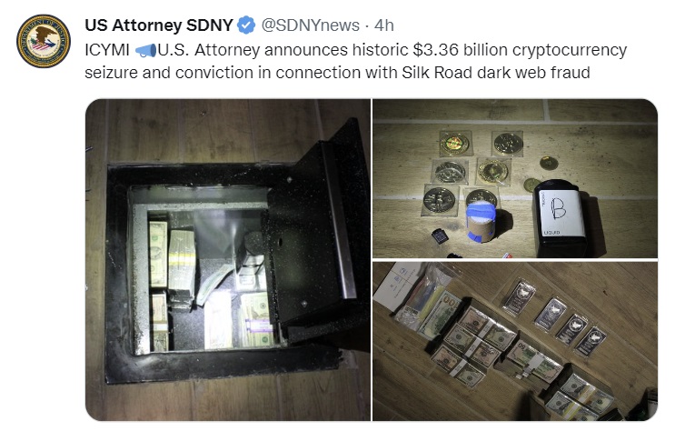در حالی که دزد بیت کوین جاده ابریشم به جرم خود اعتراف کرد، ایالات متحده «توقیف تاریخی 3.36 میلیارد دلار ارز دیجیتال» را اعلام کرد.