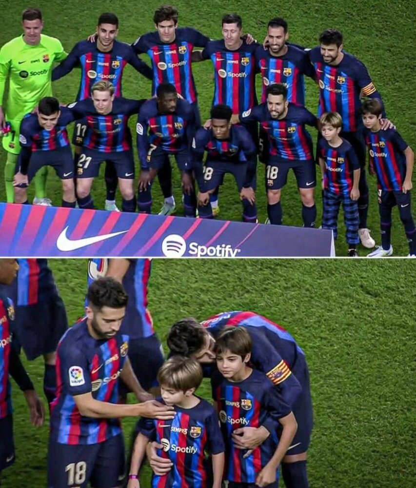 عکس| آخرین عکس پیکه با لباس بارسلونا در کنار بچه‌های شکیرا