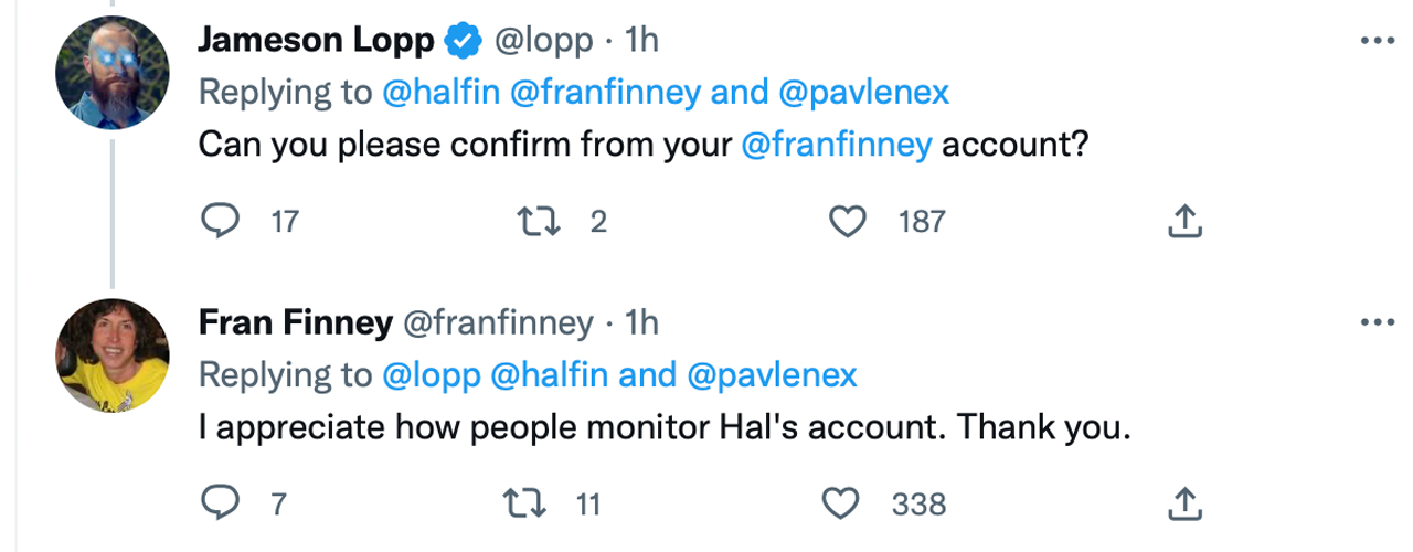فران، همسر هال فینی، حساب توییتر شوهرش را فعال کرد تا از «پاکسازی» توسط ایلان ماسک محافظت کند.