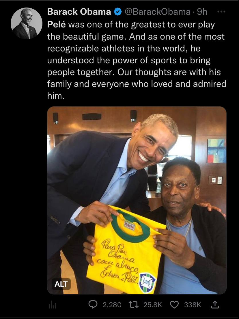 عکس| اوباما هم به درگذشت پله واکنش نشان داد