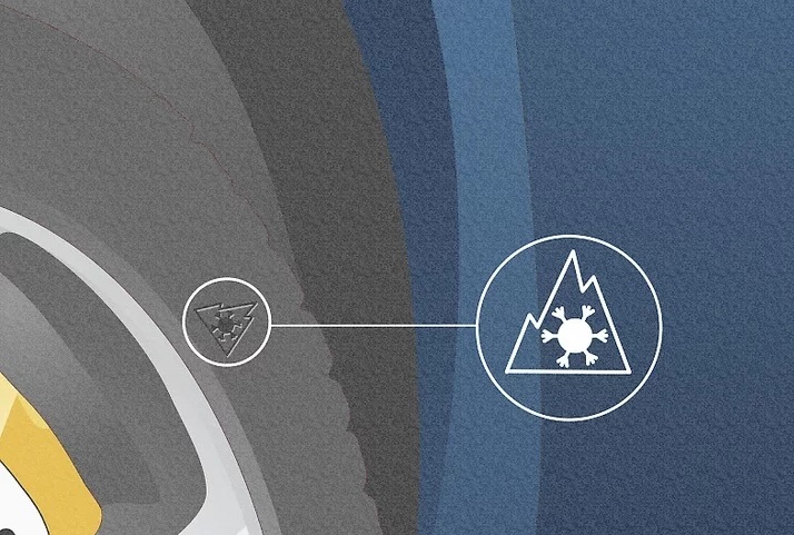 نماد کوه و برف اولین نشانه لاستیک زمستانی