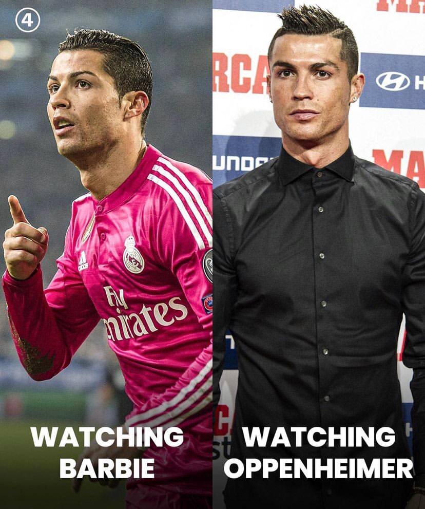 عکس‌| دو تیپ متفاوت رونالدو برای تماشای باربی و اوپنهایمر!