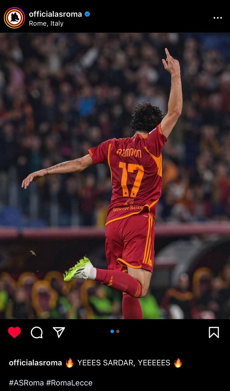 عکس‌| واکنش باشگاه رم به گلزنی سردار آزمون