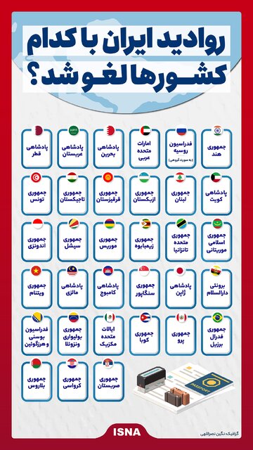 ابنفوگرافیک/ لغو روادید یک طرفه ایران با ۳۳ کشور