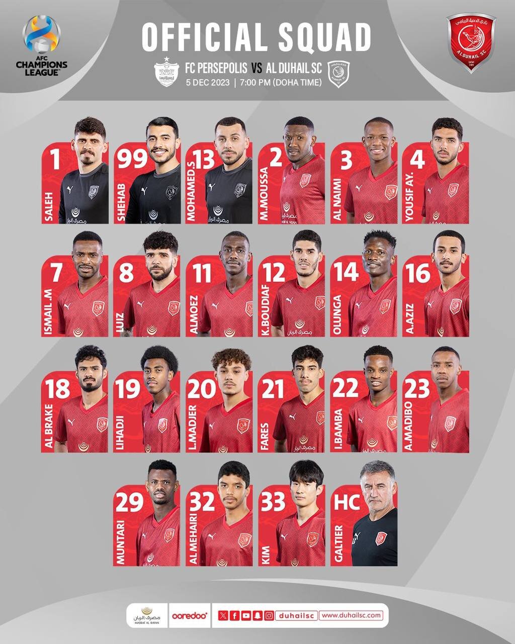 عکس‌| غیبت سه ستاره الدحیل مقابل پرسپولیس