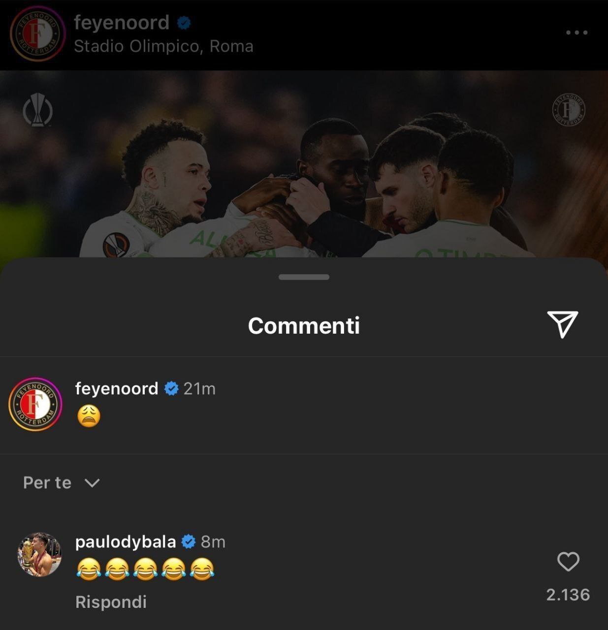 عکس | واکنش عجیب دیبالا زیر پستی که فاینورد برای جهانبخش گذاشته بود