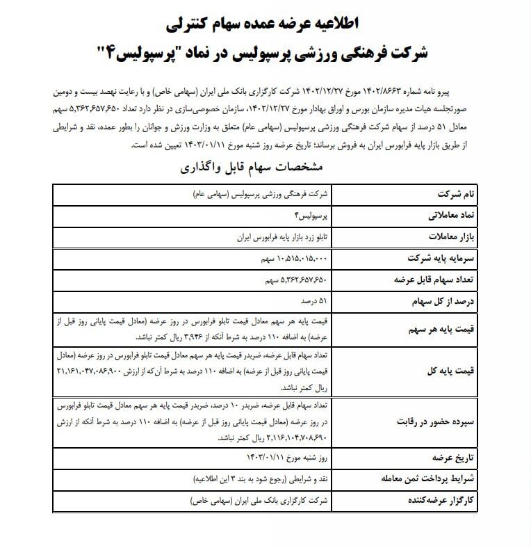 تاریخ واگذاری پرسپولیس مشخص شد