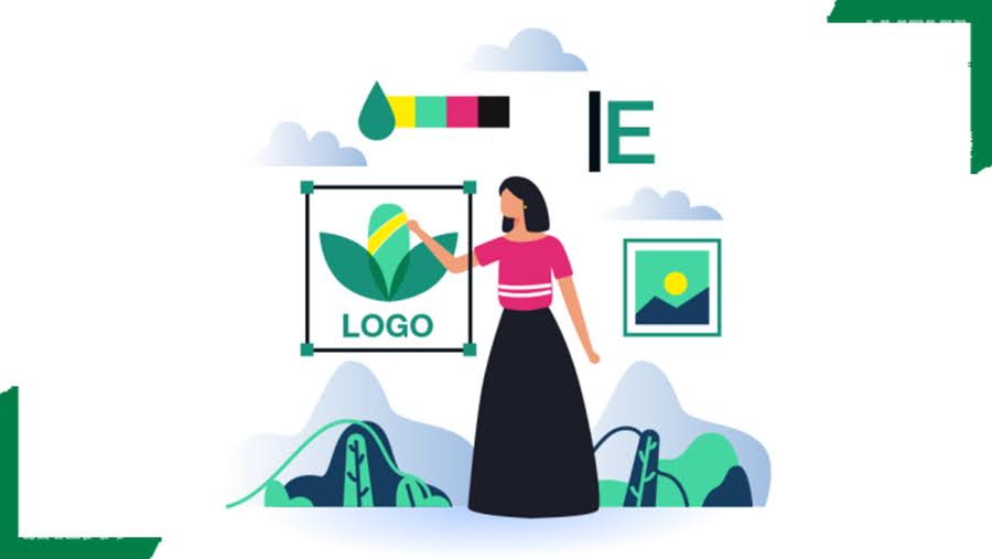 طرح گرافیکی دختری در حال طراحی لوگو