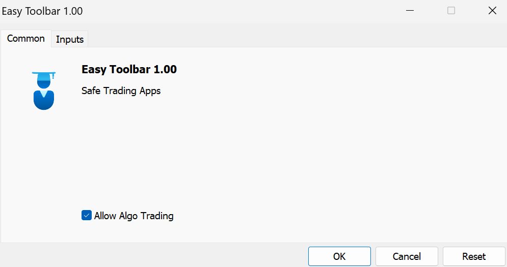 Allow Algo Trading for Easy Toolbar