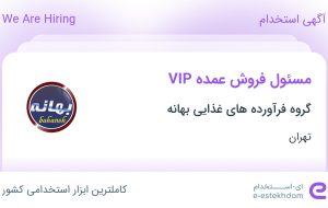 استخدام مسئول فروش عمده VIP در گروه فرآورده های غذایی بهانه در تهران