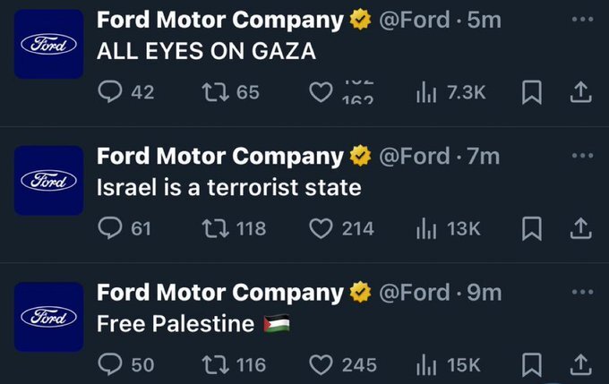 فورد آمریکا: اسرائیل دولتی تروریستی است! /عکس