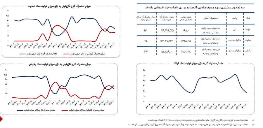 کاهش ۱۳ درصدی مصرف گاز صنایع بورسی در دی ماه