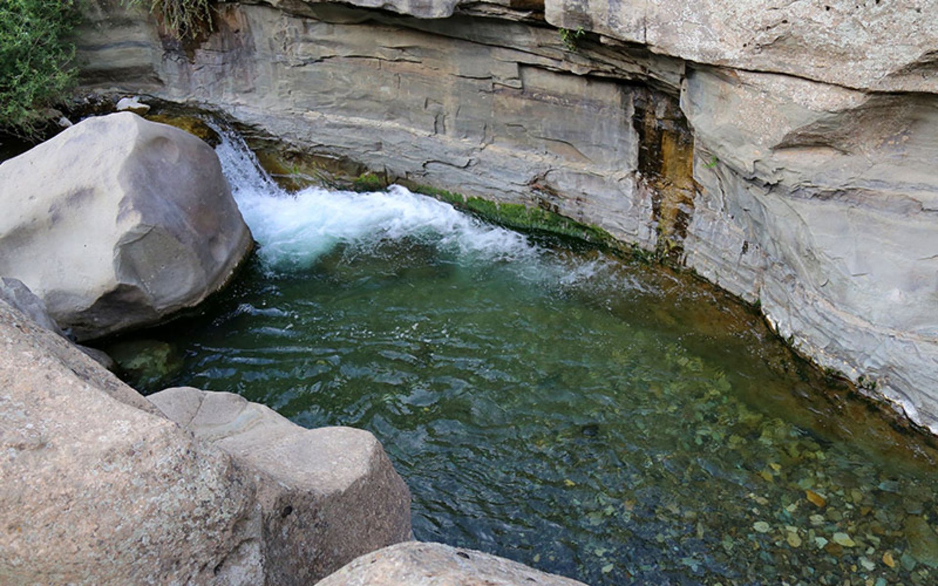 حوضچه آب چال ماهی در میان صخره ها