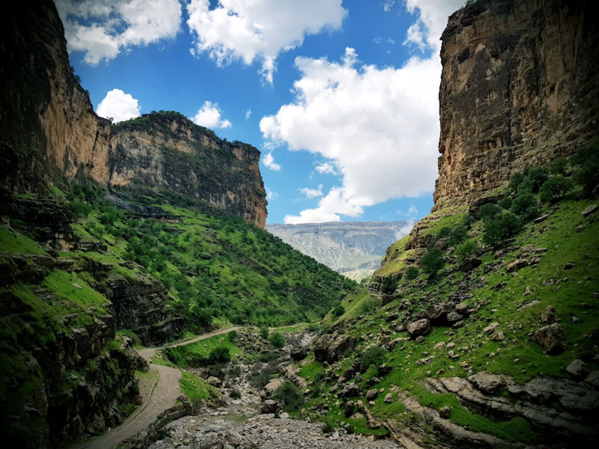 طبیعت سرسبز تنگه زرانگوش و آسمان ابری