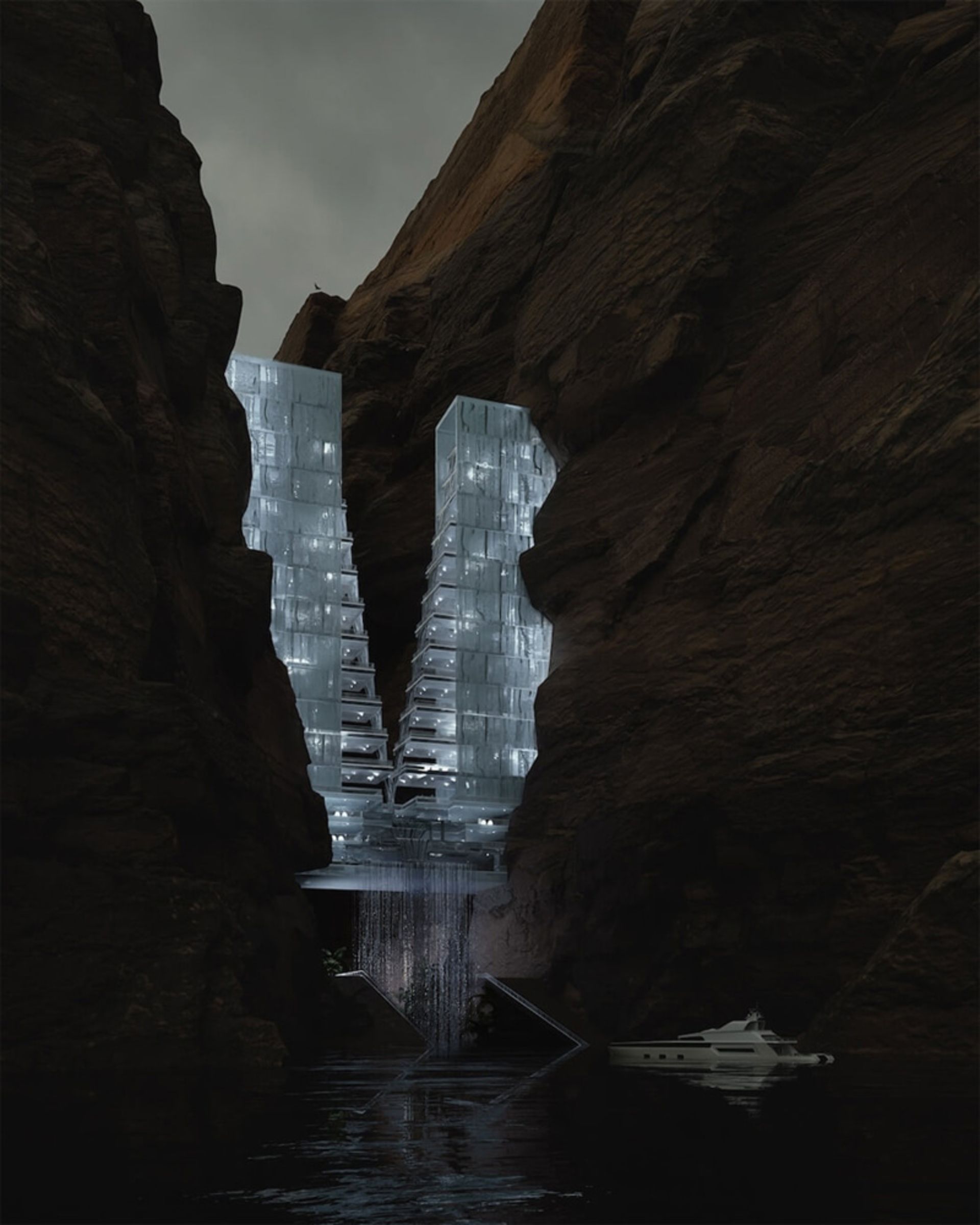  نمایی از هتل مکعب یخی نئوم در شب