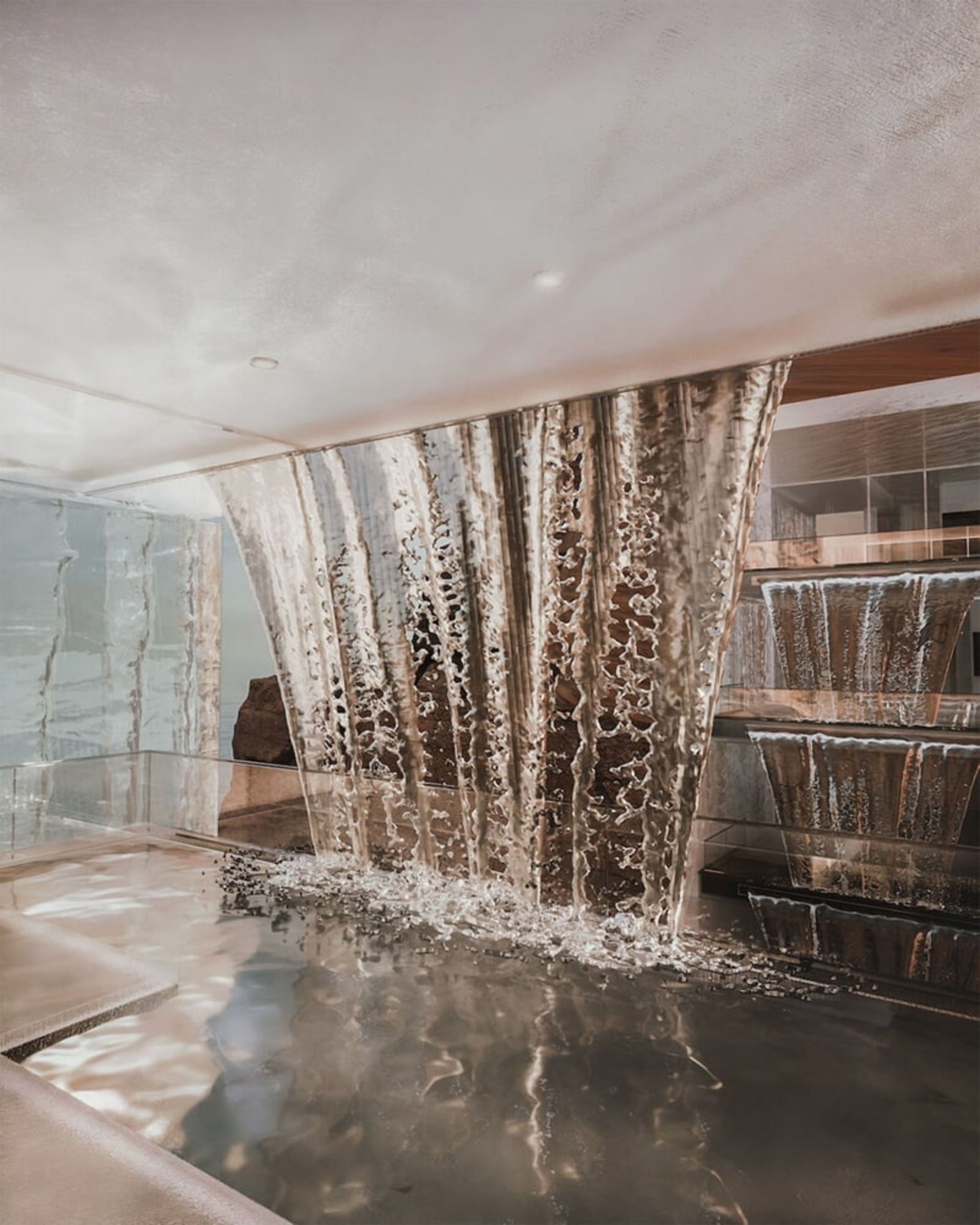 فضای داخلی و پرده آبشاری هتل مکعب یخی نئوم 