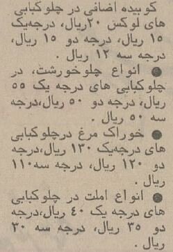 چلوکباب ۳۶ درصد ارزان شد/ تصویر عجیب از نرخ انواع چلوکباب و غذا در تهران ۵۰ سال قبل