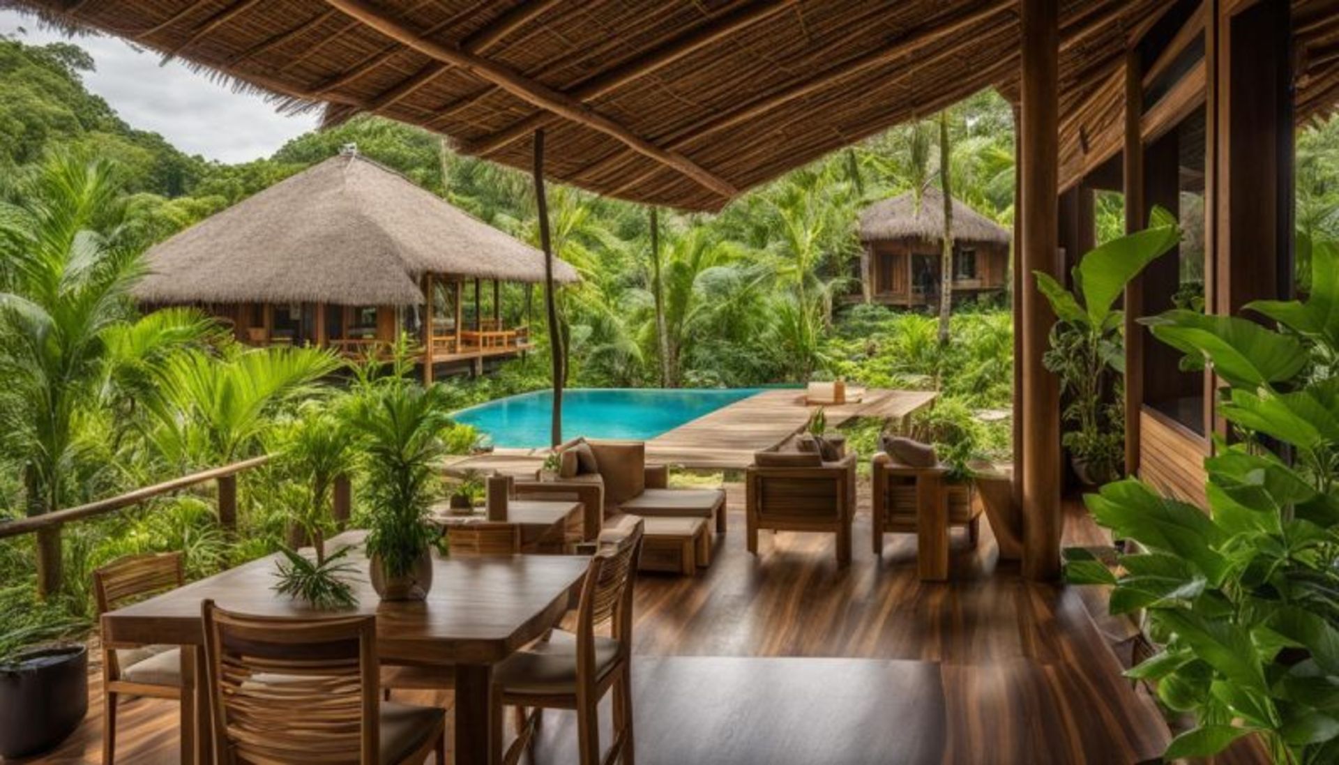 اقامتگاه سبز احاطه شده با گیاهان و درختان 