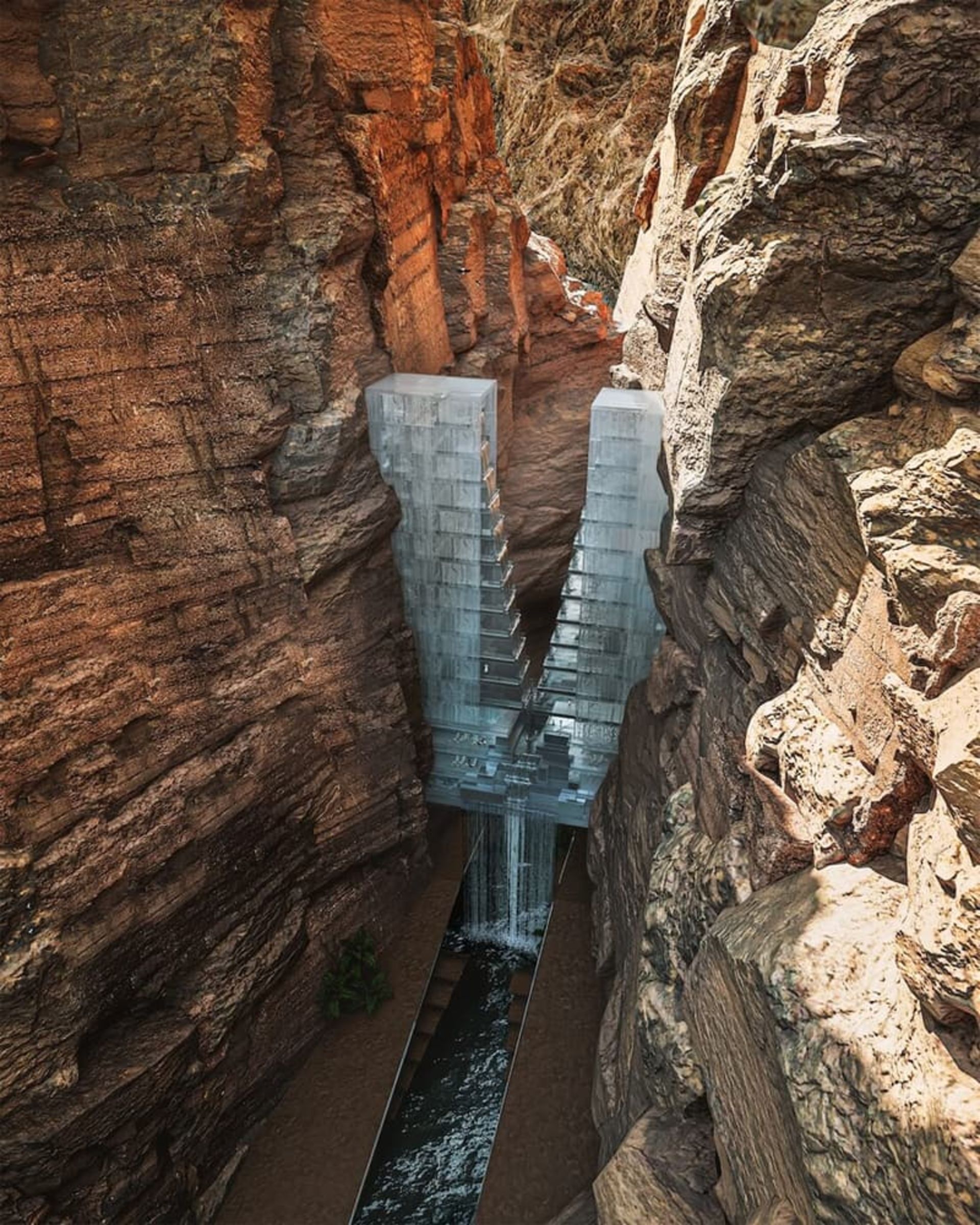 هتل مکعب یخی در بین صخره‌های گرانیتی عربستان