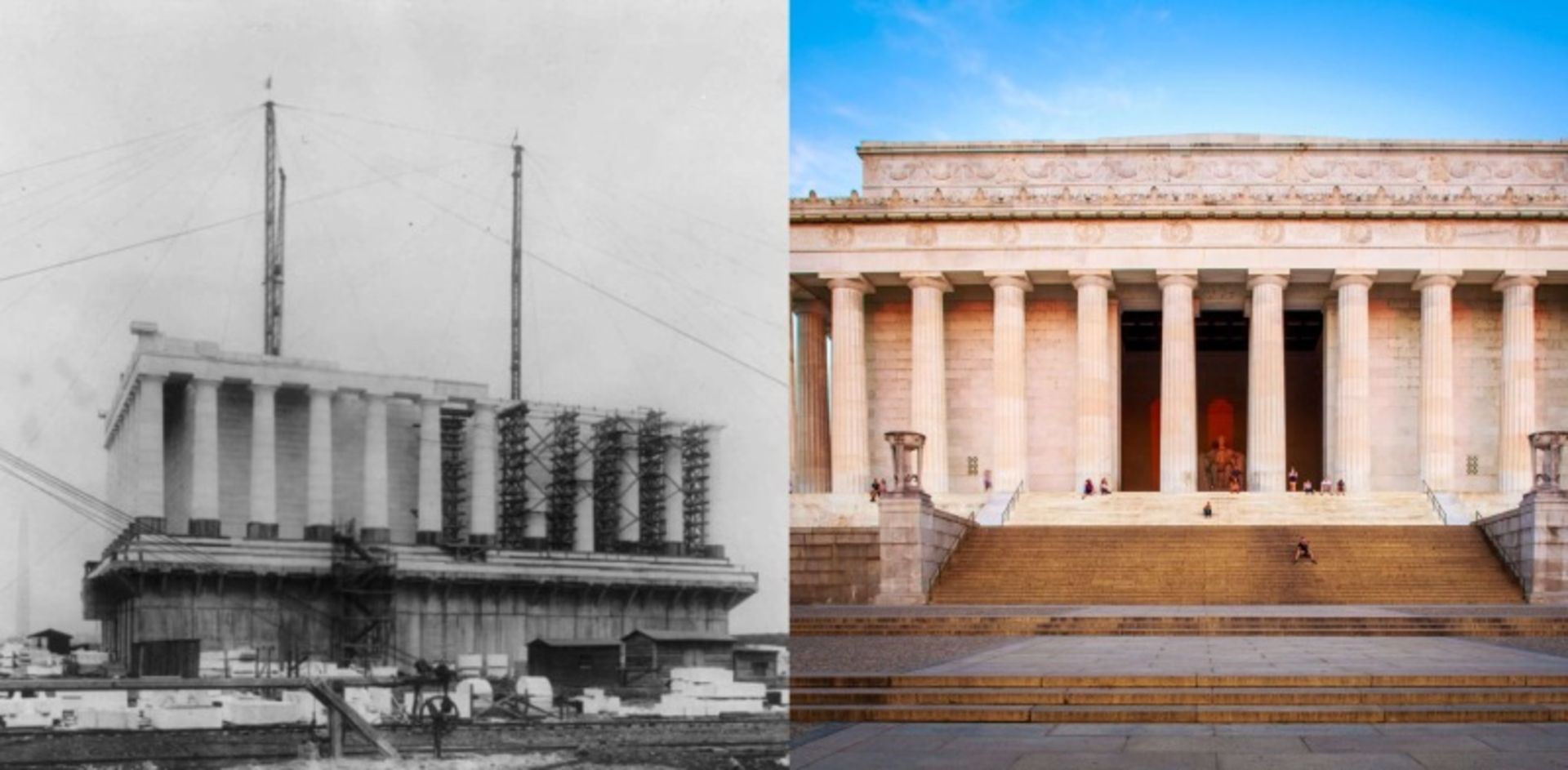 بنای یادبود لینکلن در مراحل ساخت و پس از تکمیل