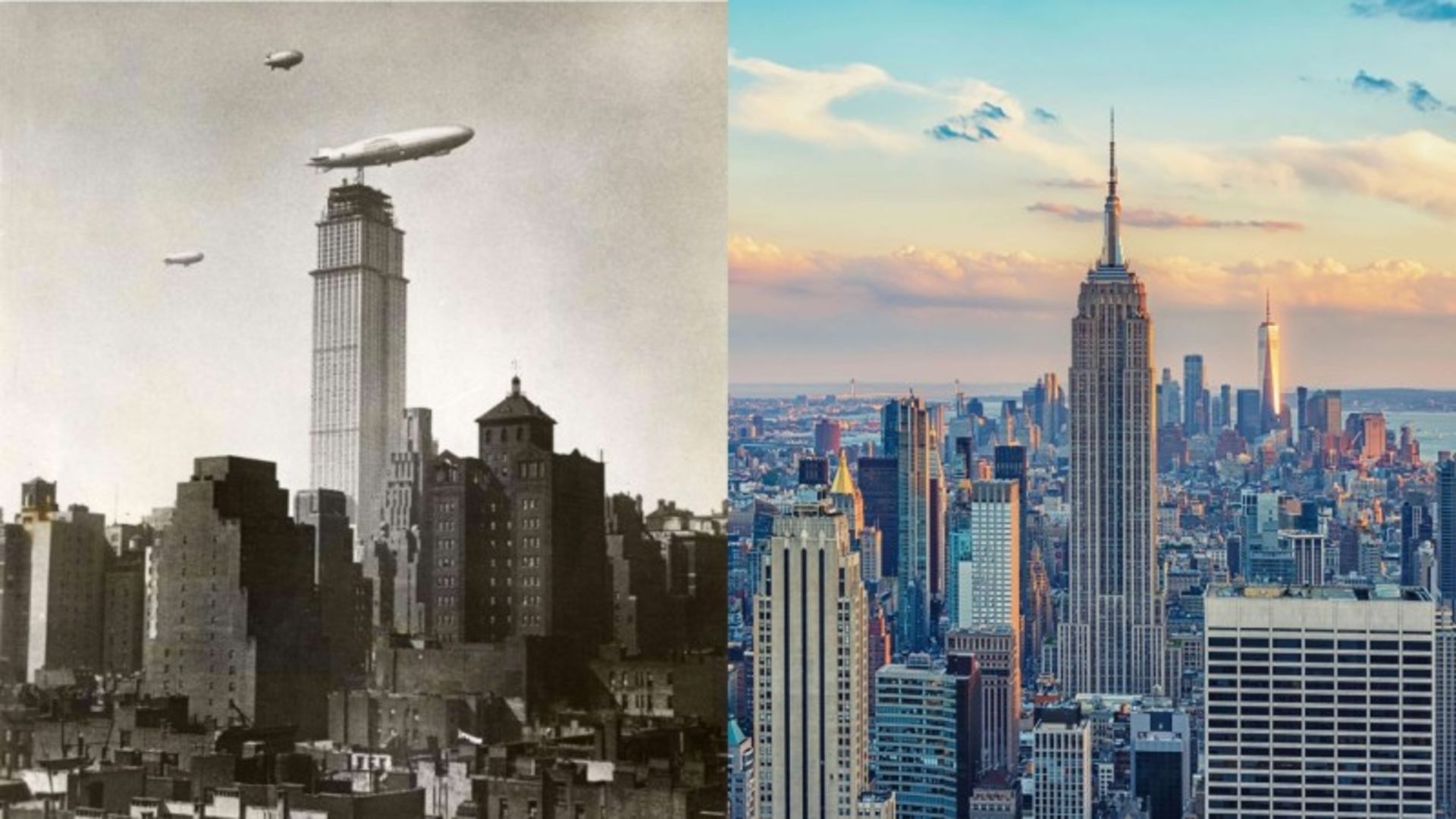 ساختمان امپایر استیت در مراحل ساخت و پس از تکمیل