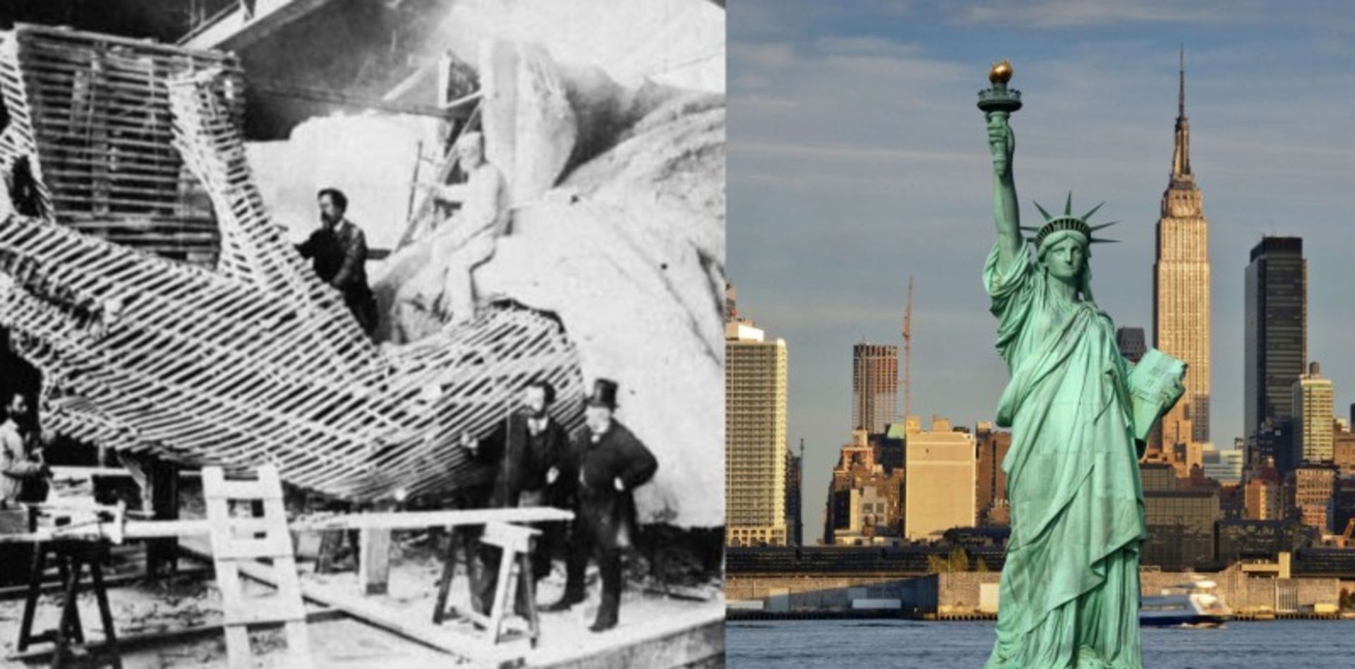 مجسمه آزادی در مراحل ساخت و پس از تکمیل