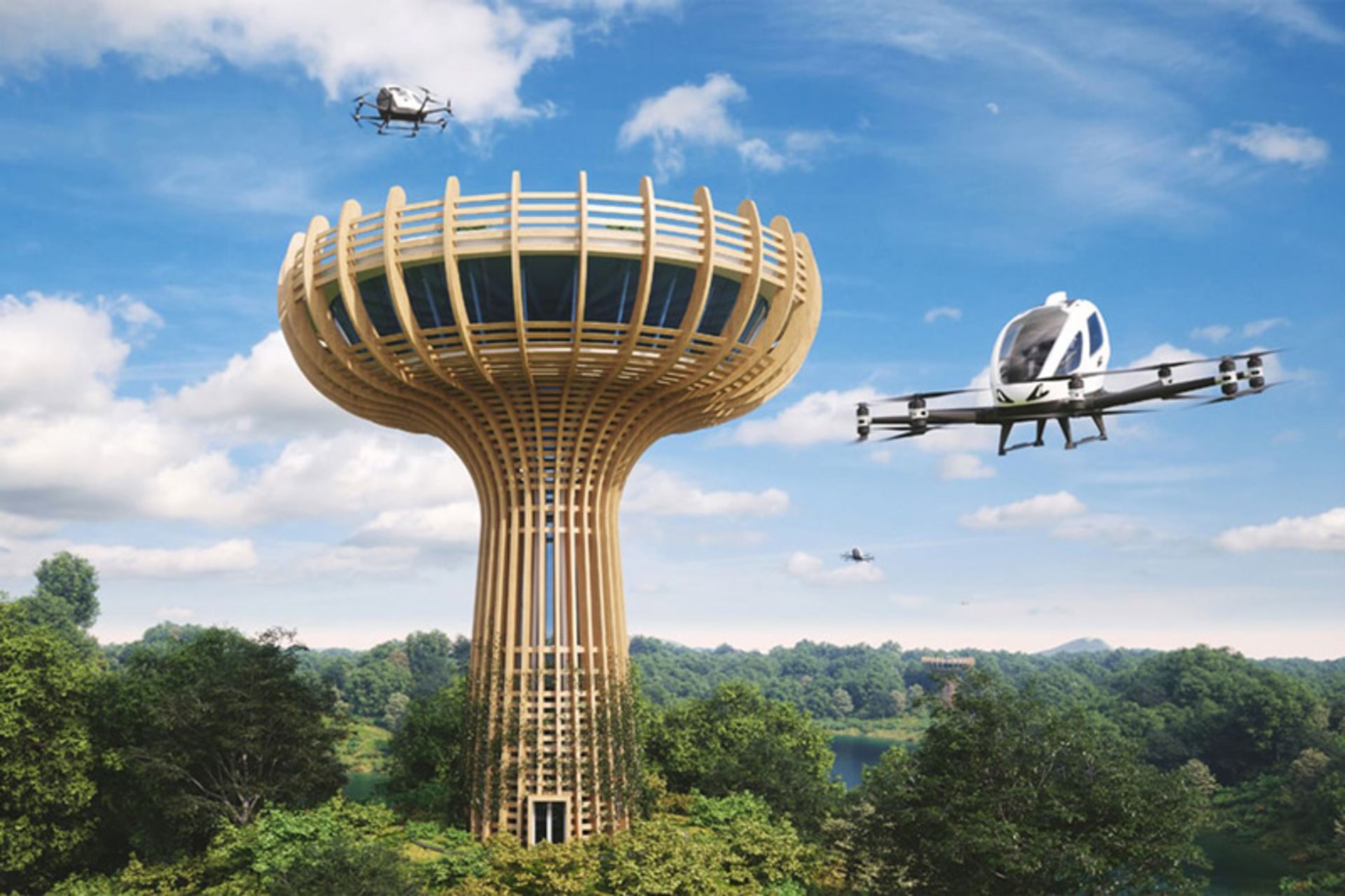 تاکسی هوایی ای‌هنگ در فرودگاه عمودی بائوباب