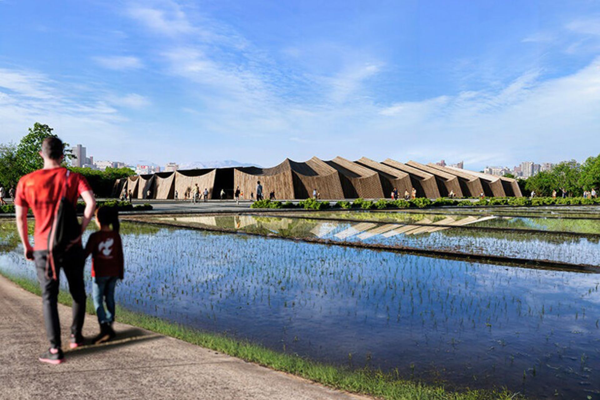 دو فرد کنار رودخانه ای کنار باشگاه فوتبال فوکوشیما یونایتد