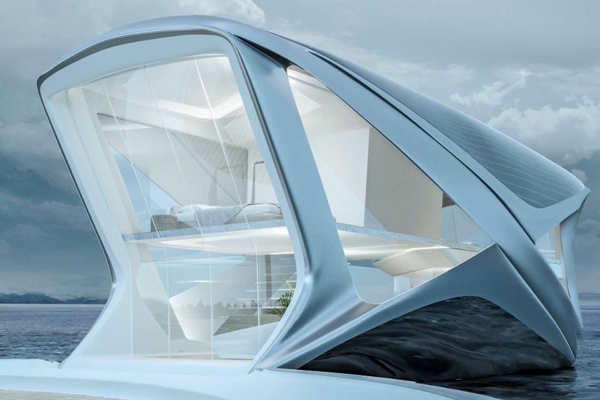 نمای نزدیک از سازه مسکونی اقیانوسی در آب